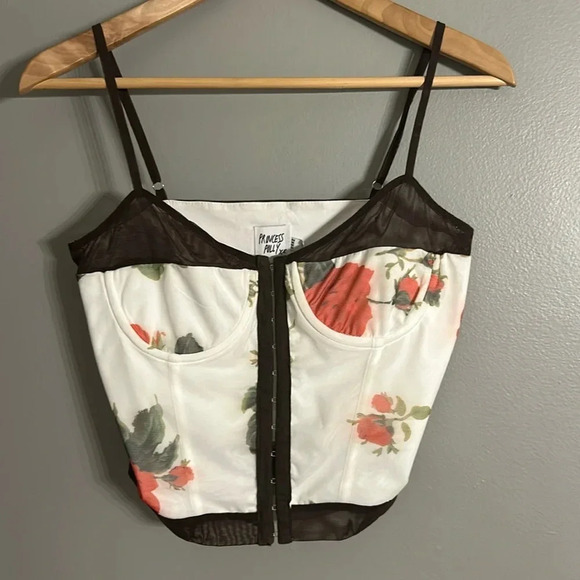 Princess Polly Colton Corset Top, Sz 6, White Floral, Roses, Red, Green, Brown - Picture 8 of 13